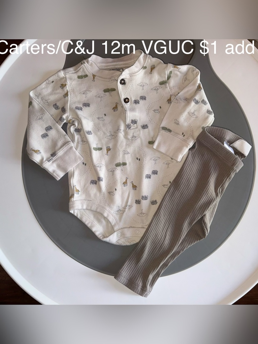 Carter's Cream Safari Print Bodysuit with Cat & Jack Taupe Ribbed Pants
